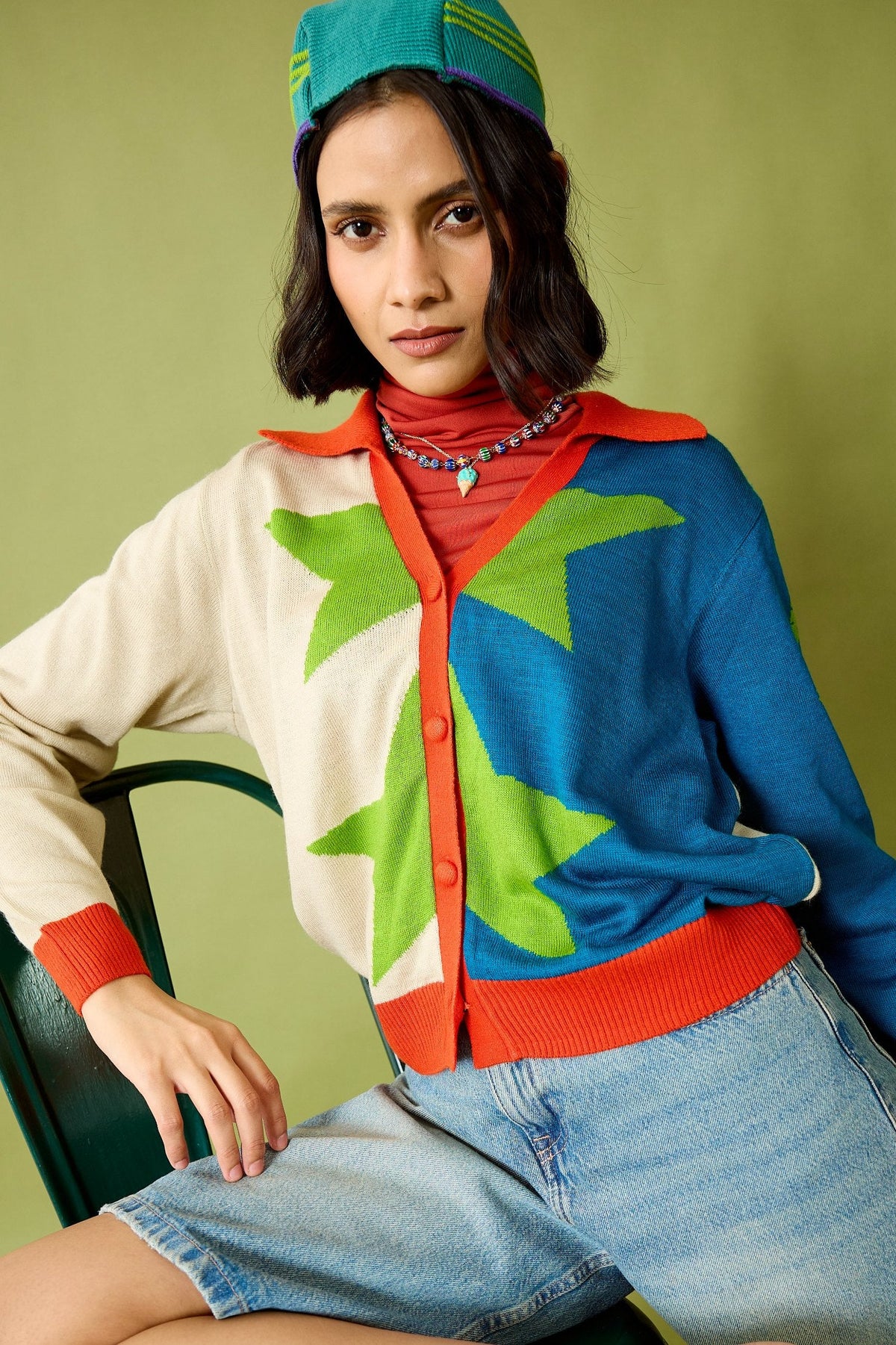 Jacquard knitwear styled for Indian festive season
