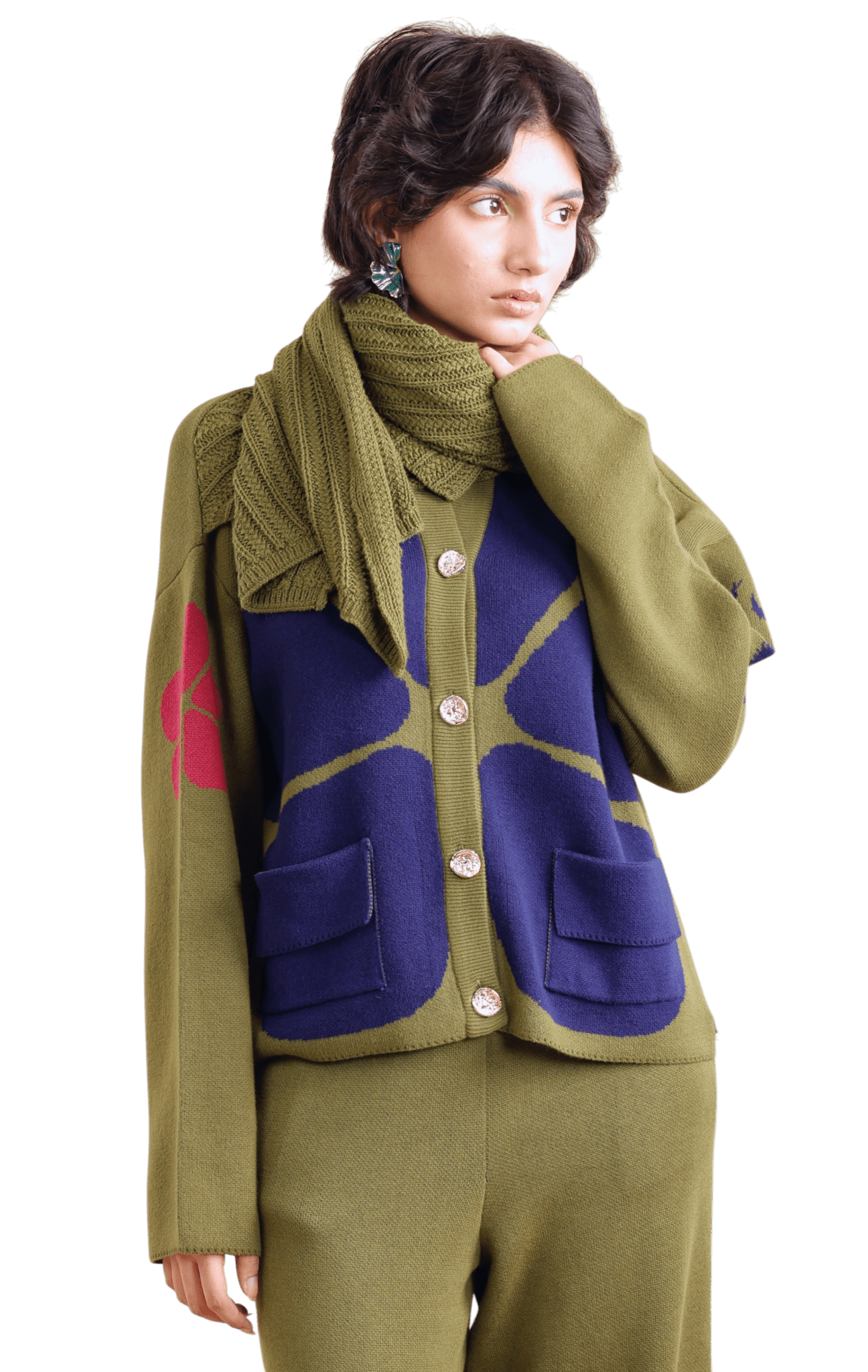 Rodeo cotton knit jacket with attached scarf — view 3